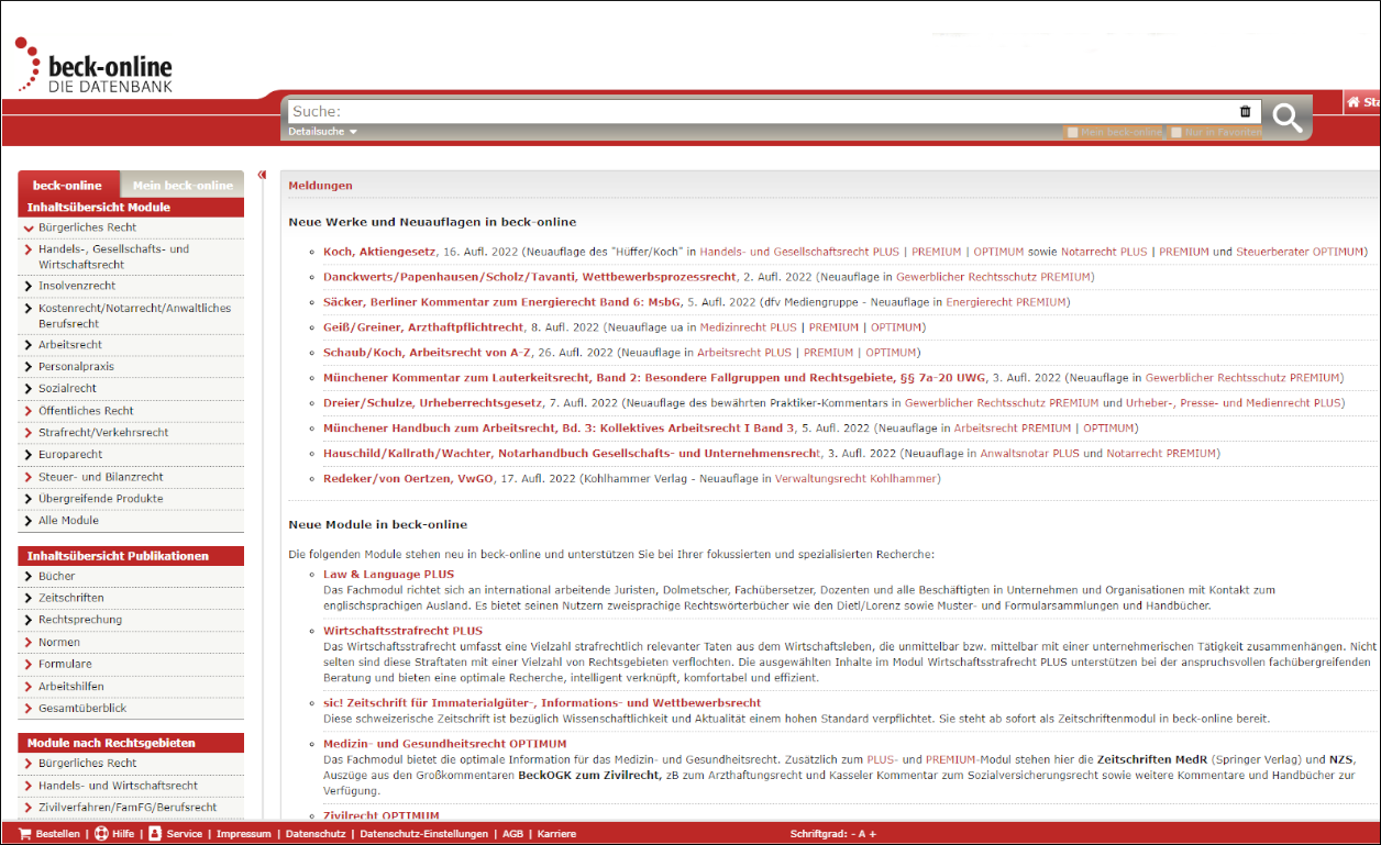 Juristische Datenbanken: beck online